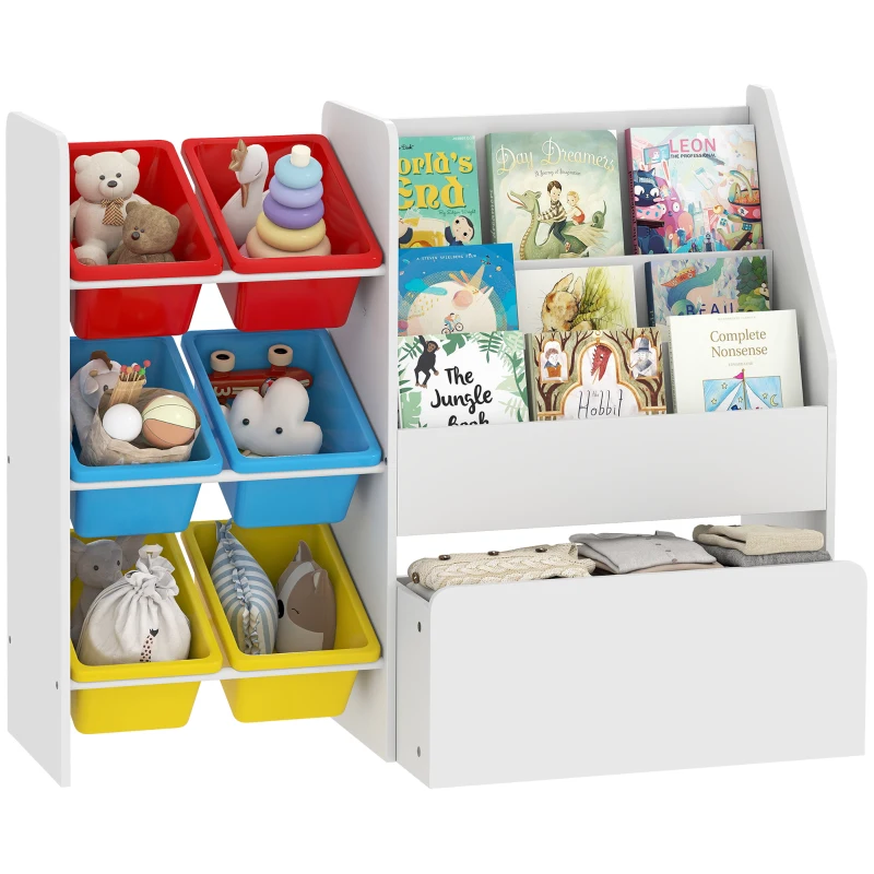 AIYAPLAY Toy Storage Unit, 3-Tier Toy Organiser Shelf with 6 Removable Storage Bins for Bedroom, Nursery, Multicoloured