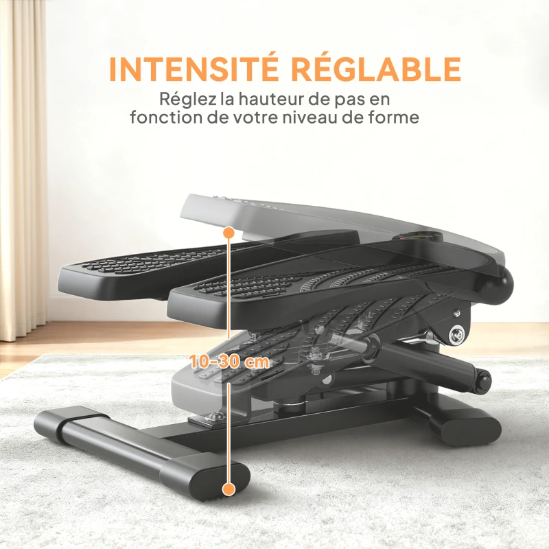 SPORTNOW Mini stepper fitness disque de torsion de la taille 2 en 1 écran LCD, hauteur réglable, 100 kg, 42 x 34 x 22 cm, noir