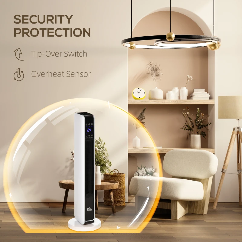 HOMCOM Indoor Tower Space Heater with 2 Heater 1100W/2200W and Fan, Floor Electric Heater for Office, with Timer, Remote