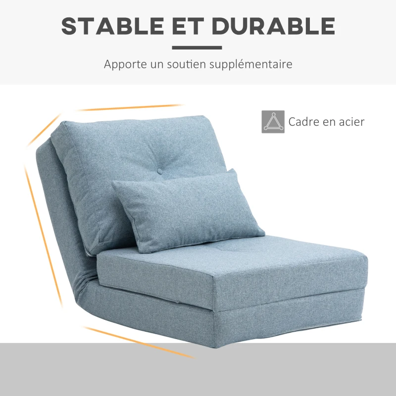 HOMCOM Chauffeuse canapé-lit convertible fauteuil 1 place avec 1 coussin avec dossier réglable, bleu