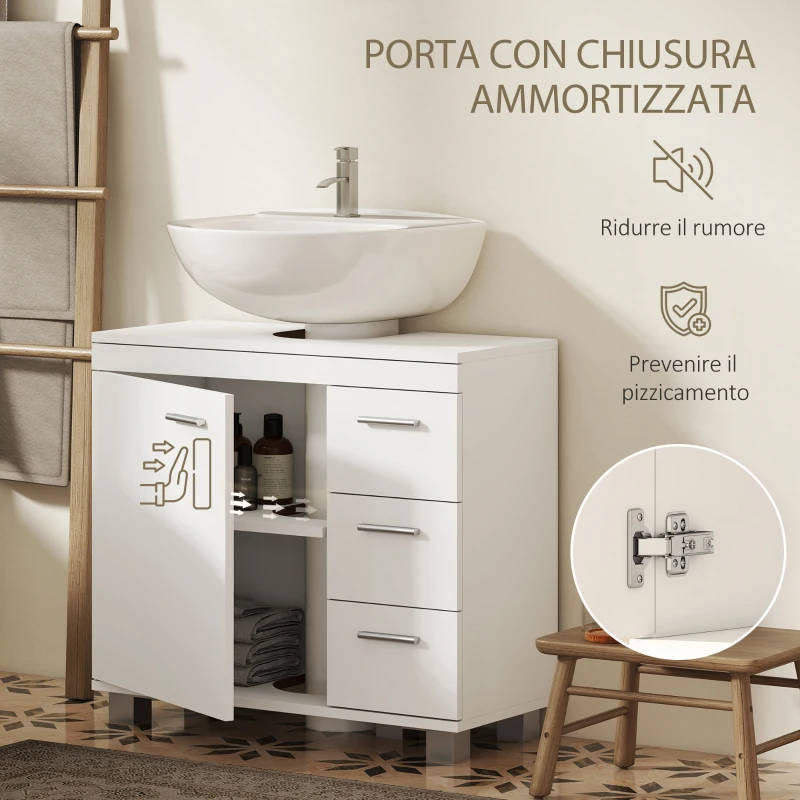 HOMCOM Mobile Sottolavabo Bagno con Armadietto, Ripiani e Cassetti, Bianco