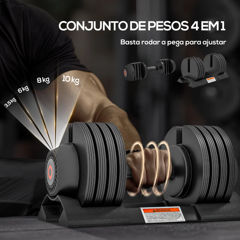 SPORTNOW Conjunto de Pesos Ajustável de 10 kg com Ajuste Rápido de Peso com Base de Armazenamento e Pega Antiderrapante 33xØ16 cm Preto