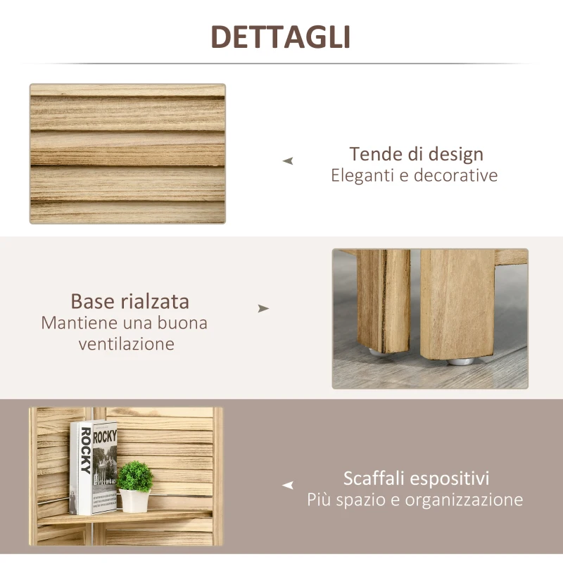 HOMCOM Paravento Divisorio per Interni Pieghevole a 4 Ante con Ripiani in Legno di Paulonia, 162x170 cm, Legno