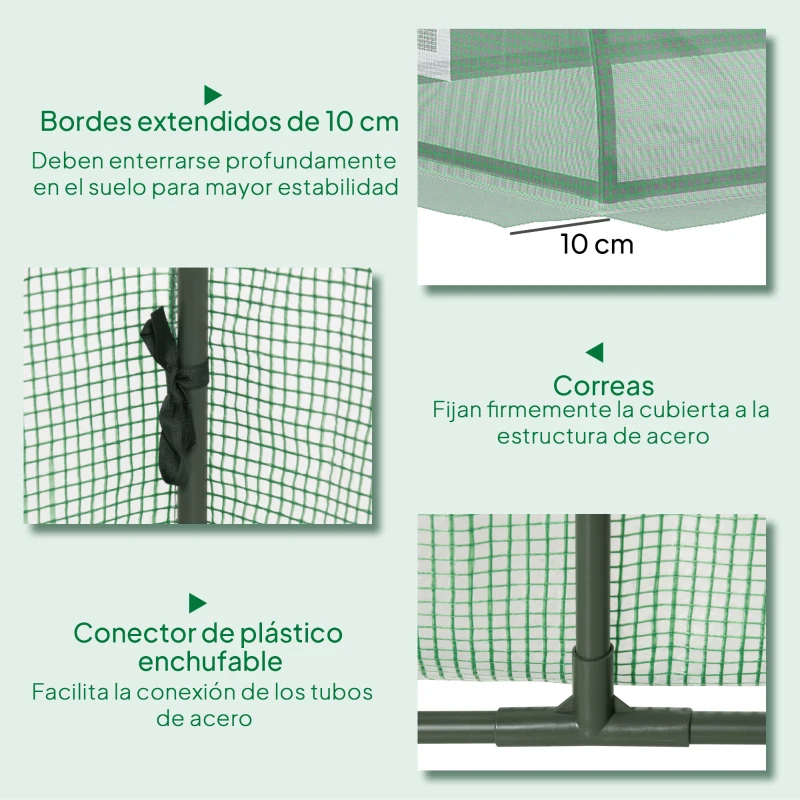 Outsunny Invernadero Pequeño para Cultivo de Plantas con 4 Ventanas Marco de Acero y Cubierta de PE Anti-UV 200x80x45 cm Verde