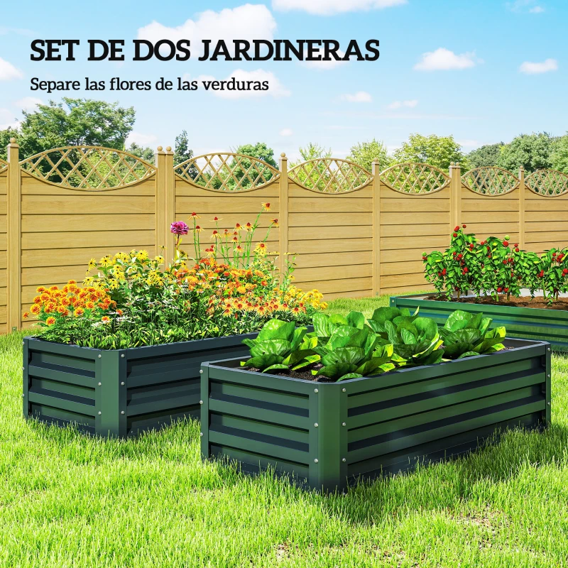 Outsunny Juego de 2 Jardineras Exterior Grandes de Acero Galvanizado Huertos Urbanos para Terraza Jardín 110x50x30 cm Verde