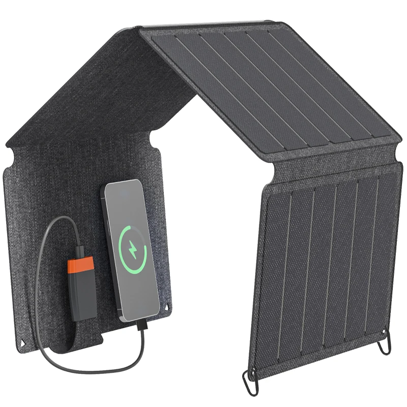 HOMCOM 36W Foldable Solar Panel, Portable Solar Charger Type-C to USB-A Charging Port, Power Supply for Outdoor