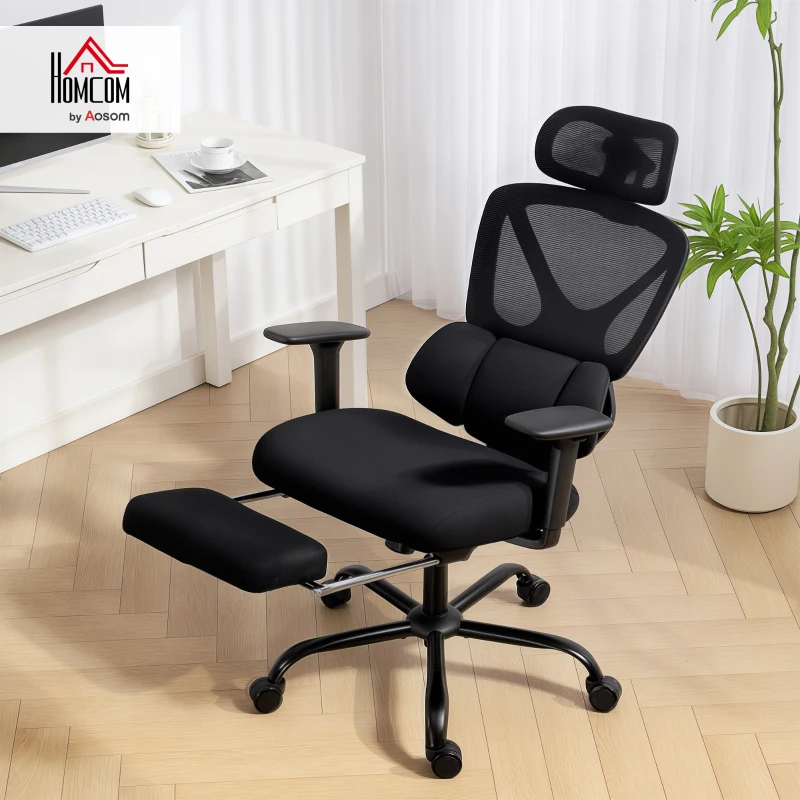HOMCOM Ergonomic office chair, office armchair with adaptive dynamic lumbar support, 73x75x120-128cm, black