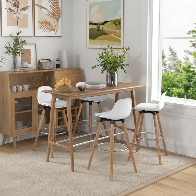 HOMCOM Lot de 4 tabourets de bar style scandinave hauteur 70 cm avec pieds en bois et repose-pieds en acier - blanc