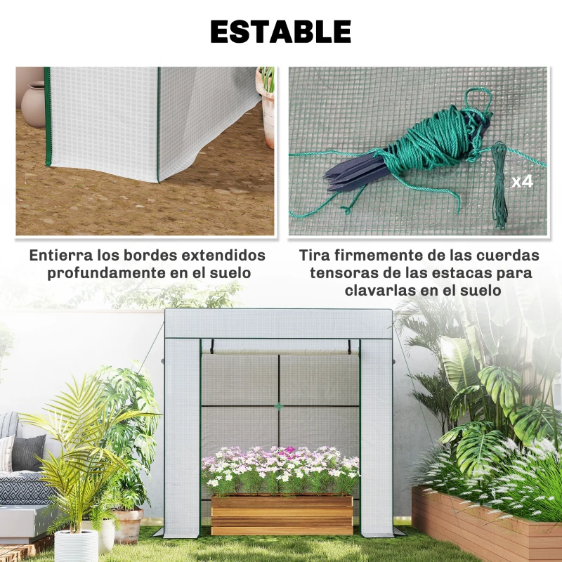 Outsunny Invernadero de Exterior con Ventanas de Malla y Puerta con Cremallera para Cultivar Plantas Flores 196x77x197 cm Blanco