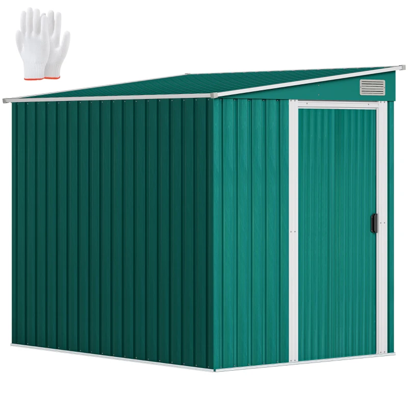 Outsunny Capanno Attrezzi in Metallo 1.5x2m con Base, Porta Scorrevole e Tetto Inclinato, Verde