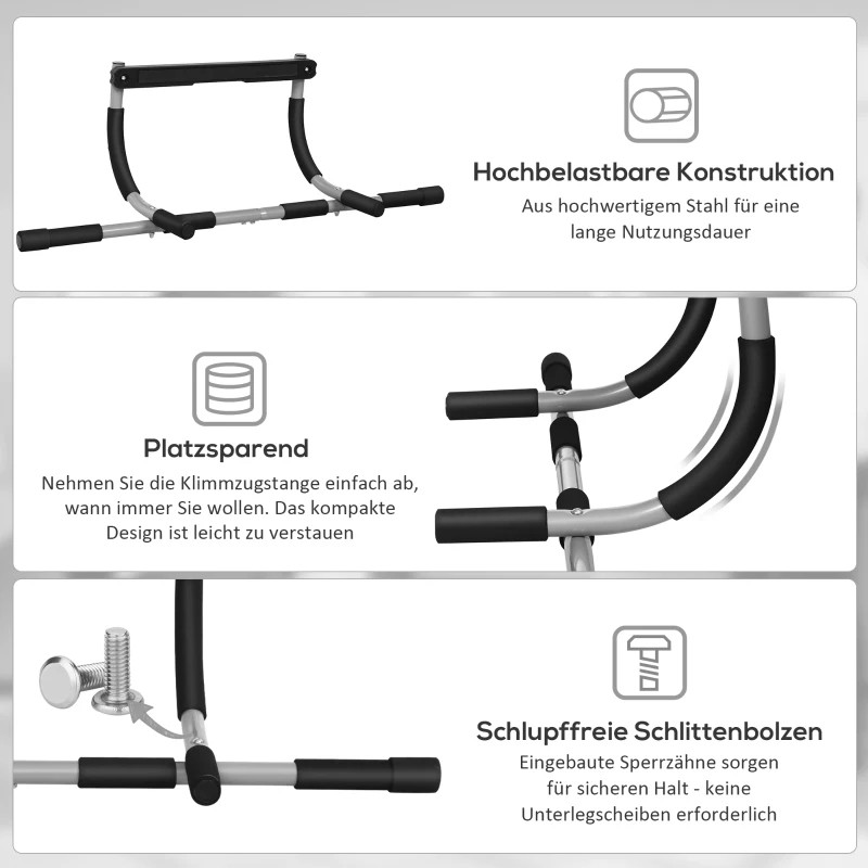 HOMCOM Klimmzugstange, Trainings-Halterung, Multifunktions-Türreck, Stahl, Schaumstoff, 92 x 40 x 17 cm, Schwarz+Grau