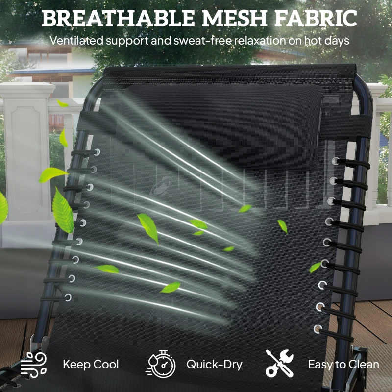 Outsunny Foldable Sun Lounger, Outdoor 4 Level Adjustable Backrest Reclining Chaise Chair, Steel Frame Recliner Chair for Camping, Hiking, Black