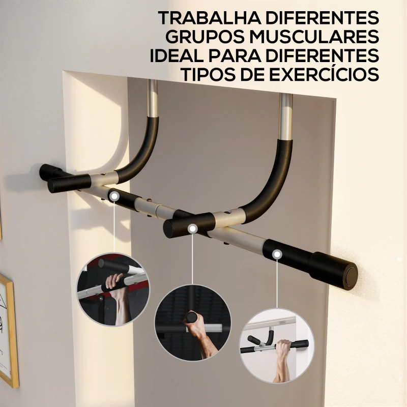 HOMCOM Barra de Elevação para Porta Barra de Pull Up para Exercícios de Treino em Casa Carga Máxima 110 kg 92x40x17 cm Preto