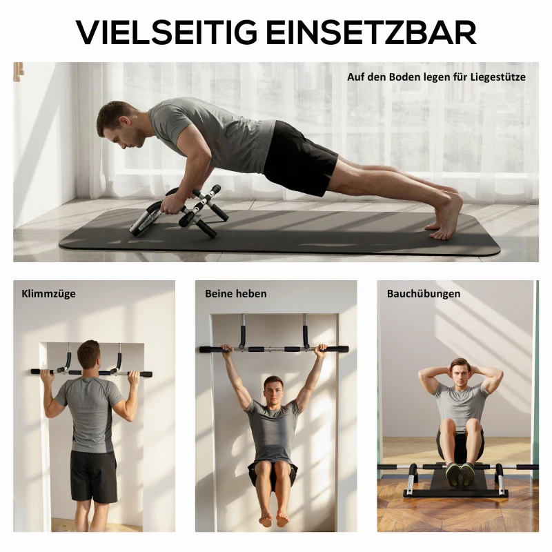 HOMCOM Klimmzugstange, Trainings-Halterung, Multifunktions-Türreck, Stahl, Schaumstoff, 92 x 40 x 17 cm, Schwarz+Grau