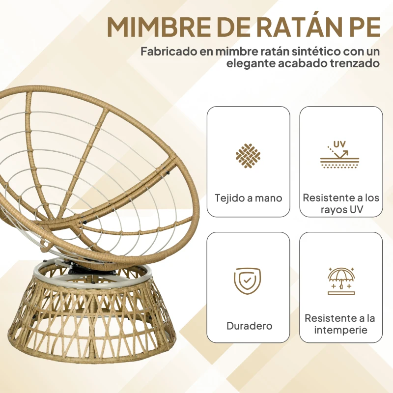 Outsunny Sillón Papasan Giratorio de Ratán Sintético con Cojín Carga 120 kg para Exterior Jardín Terraza 85x70x82 cm Amarillo