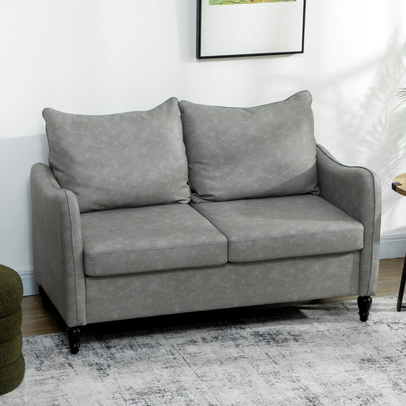 HOMCOM Faux Leather Marble-Effect Two-Seater Sofa - Grey