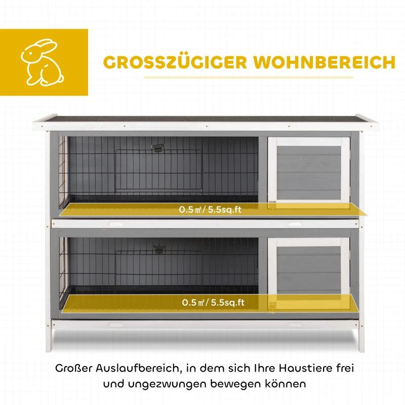 PawHut Kleintierstall für Meerschweinchen und Zwergkaninchen, doppelstöckig, Holz, Grau