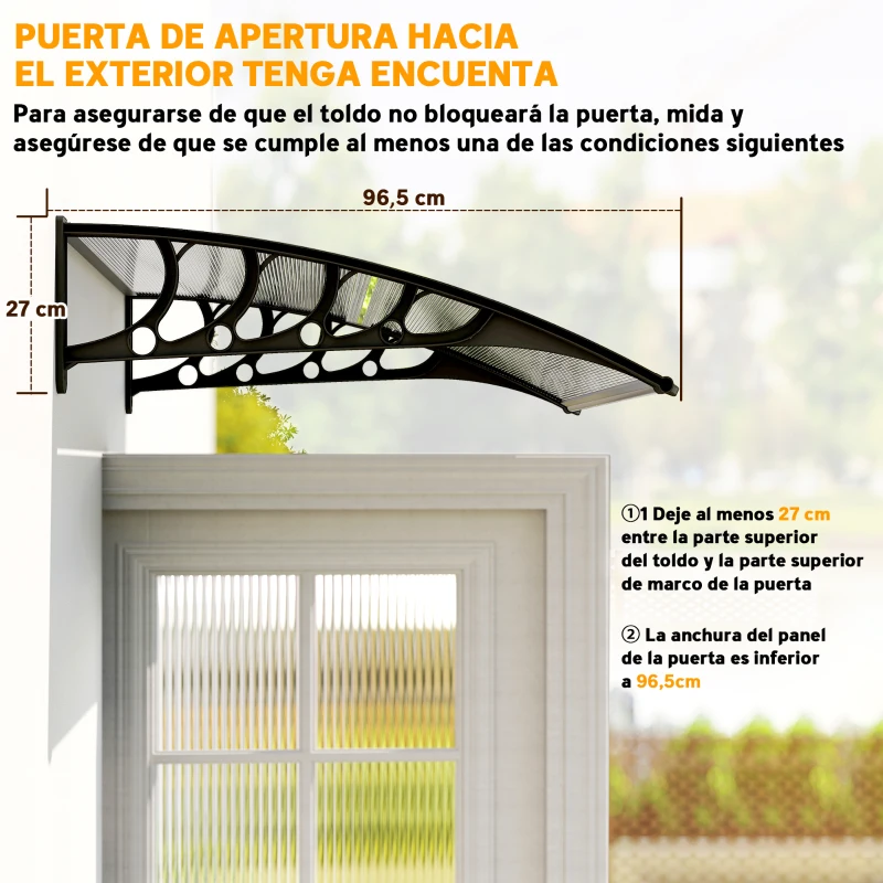 Outsunny Marquesina para Puertas y Ventanas 103x96,5 cm con Paneles de Policarbonato Barras de Aluminio Transparente
