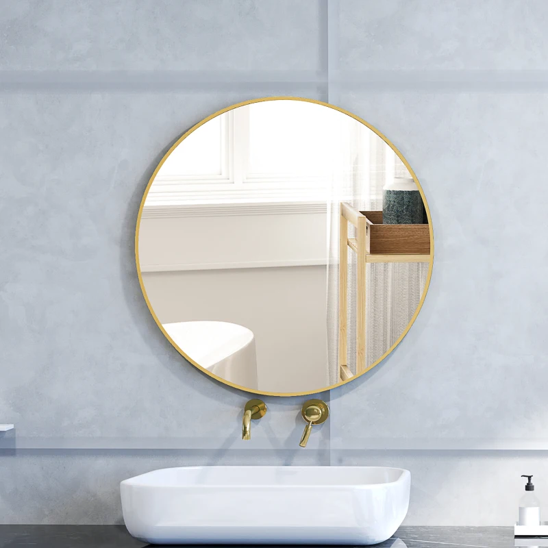 HOMCOM Miroir rond miroir salle de bain cadre en métal facile à installer, pour chambre, salon, entrée, Ø 70 x 2,5 cm or