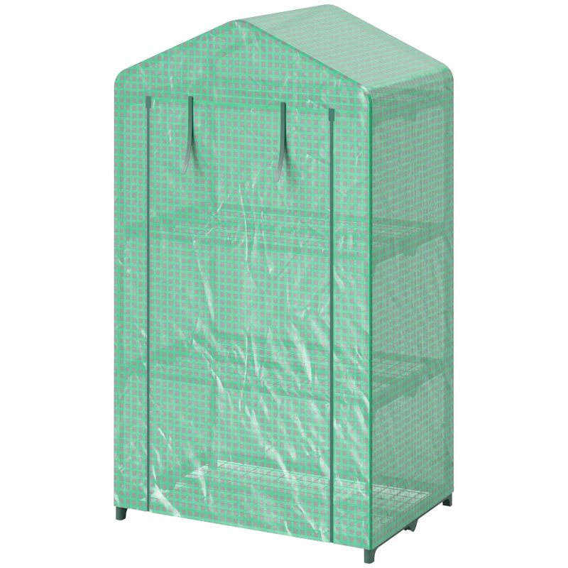 Outsunny Invernadero de Jardín de 3 Niveles Puerta Enrollable Marco de Metal Cubierta de PE Anti-UV 69x49x125 cm Verde
