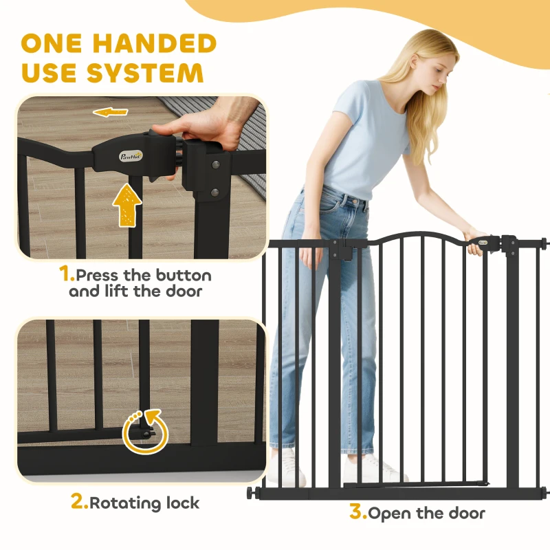 PawHut Metal 74-94cm Adjustable Pet Gate Safety Barrier w/ Auto-Close Door Black