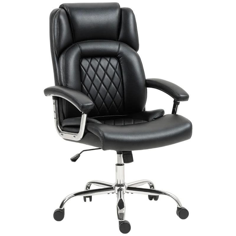 HOMCOM Big and Tall Office Chair 180kg with Spring Cushion, PU Leather - Black