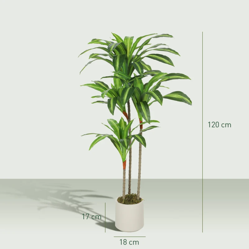 HOMCOM Planta Artificial de Dracena Verde em PEVA e Madeira com Vaso em PP e Cimento, 60x40x120 cm
