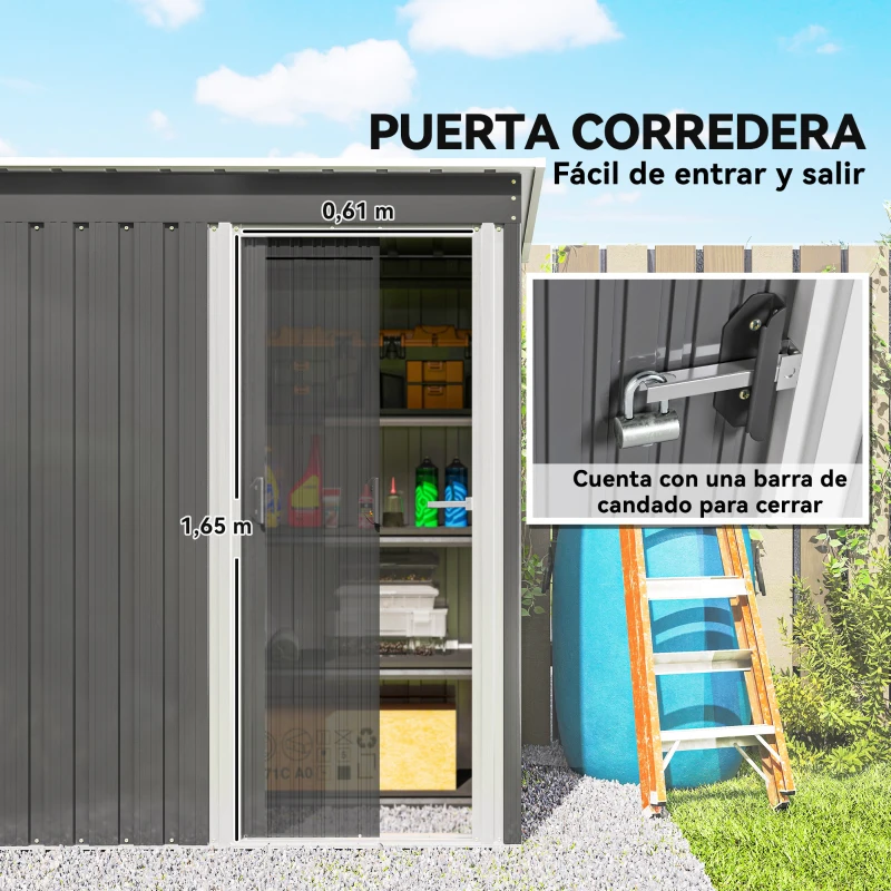 Outsunny Caseta de Jardín Exterior 1,16 m² 163x89x182 cm Cobertizo Metálica con Puerta Corredera y Techo Inclinado Gris