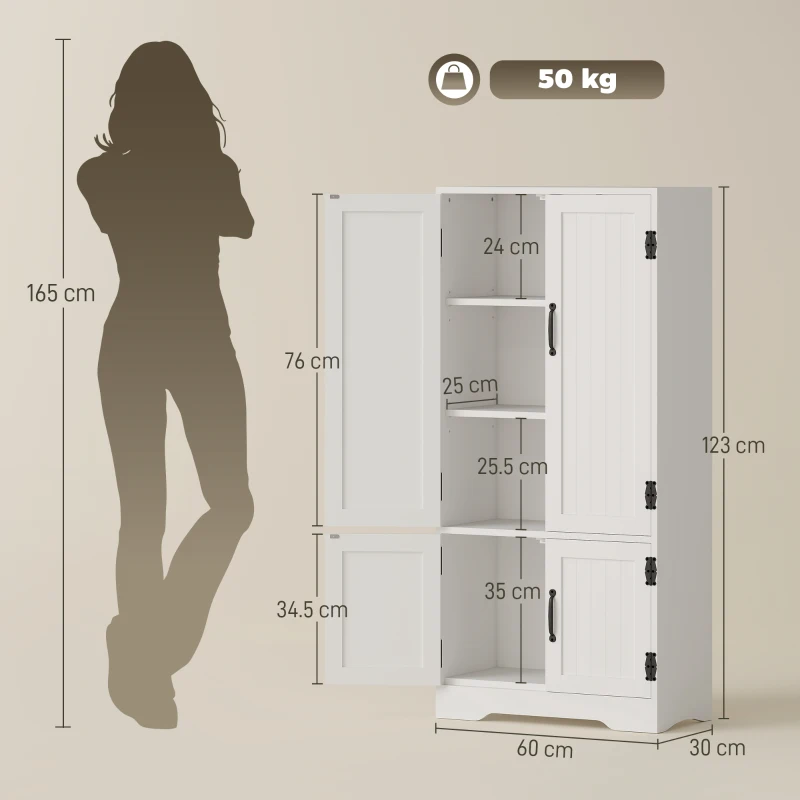 HOMCOM Accent Floor Storage Cabinet, Kitchen Cupboard Sideboard with Adjustable Shelves and 2 Lower Doors, White