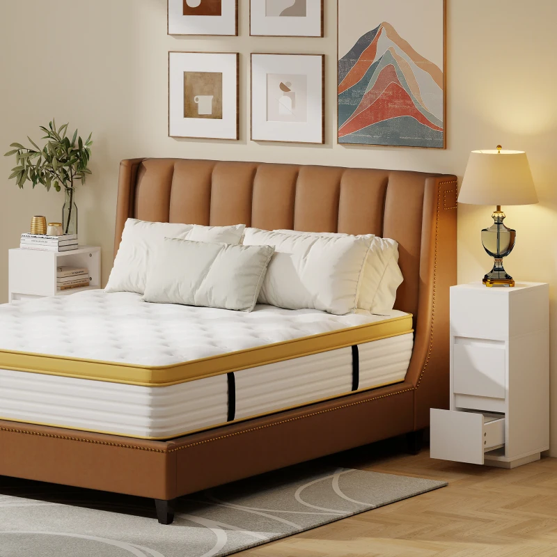 HOMCOM Set aus 2 Nachttischen mit 2 Schubladen und offener Ablage, modern und platzsparend, 25x30x65 cm, Weiß