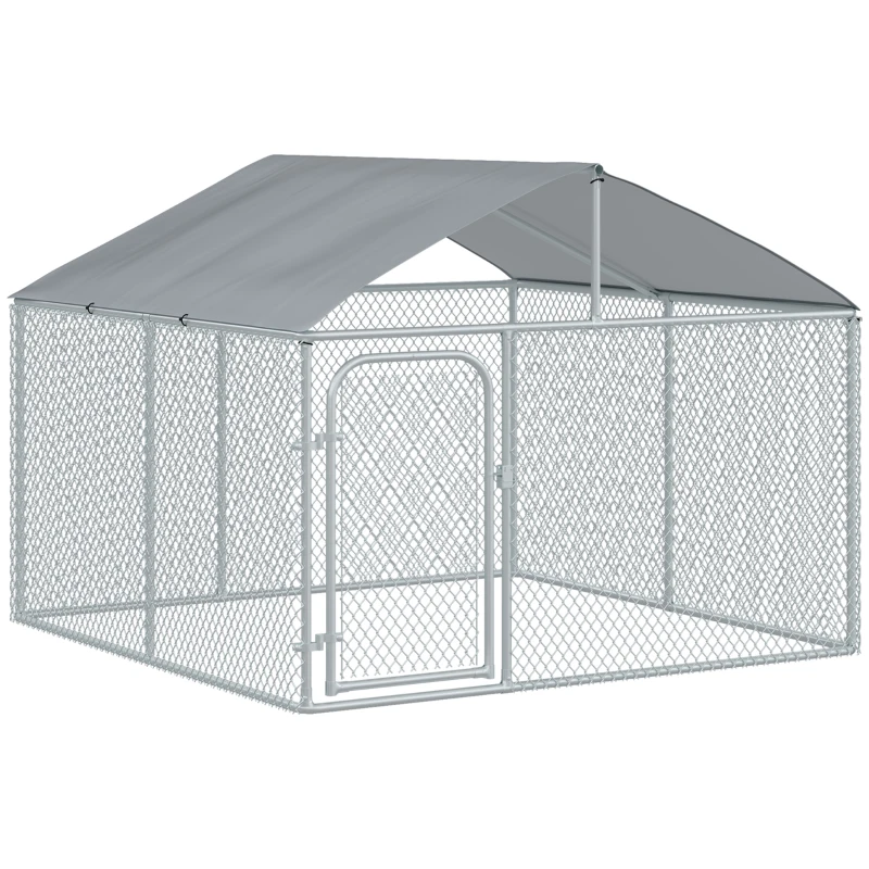 PawHut Chenil extérieur avec toit pour chien 5 m² parc grillagé espace couvert acier galvanisé 230 x 230 x 175 cm