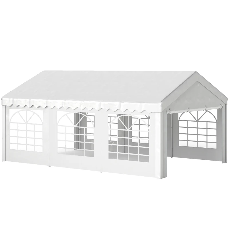 Outsunny Carpa para Fiesta Cochera Gazebo 6x4m Pergola Cenador Pabellón 4 Paneles Laterales Ventanas Anti-UV para Eventos Bodas Acero PE Blanco