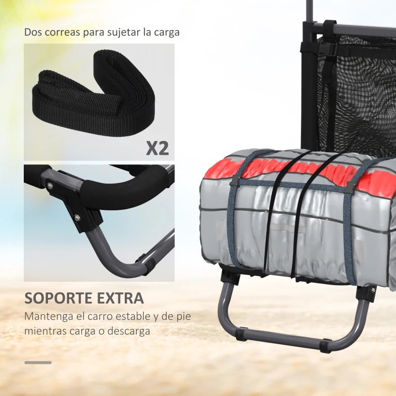 SPORTNOW Carro Playa Plegable Carro Transporte con Grandes Ruedas de 30 cm para Todo Terreno con Bolsillo y Mango Telescópica