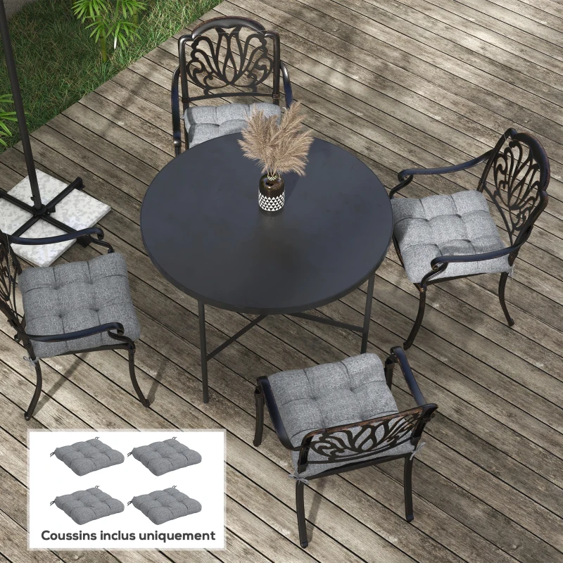 Outsunny Lot de 4 coussins de chaise de jardin, Coussins extérieur capitonné, dim. 48L x 48l cm Gris