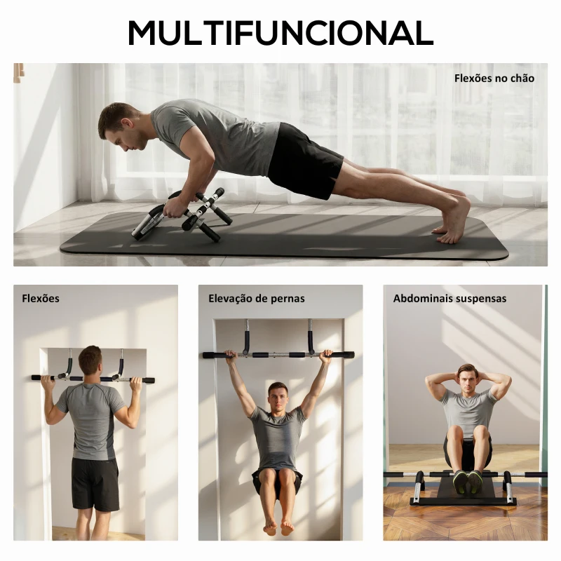 HOMCOM Barra de Elevação para Porta Barra de Pull Up para Exercícios de Treino em Casa Carga Máxima 110 kg 92x40x17 cm Preto