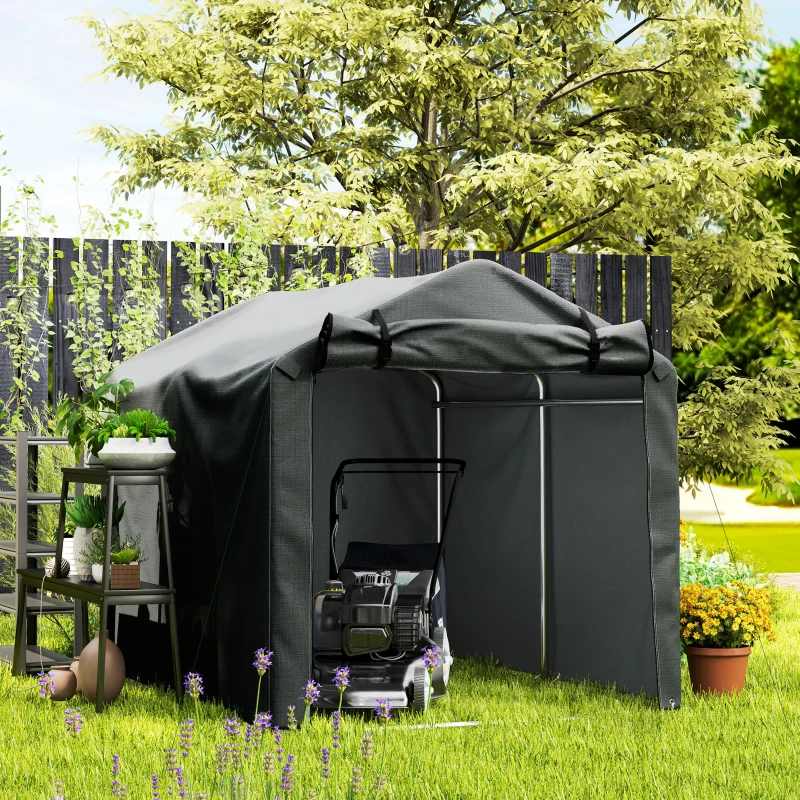 Outsunny Carpa de Jardín Exterior para Herramientas Bicicletas 2,2x1,57x1,65 m con Puerta con Cremallera Impermeable Gris Oscuro
