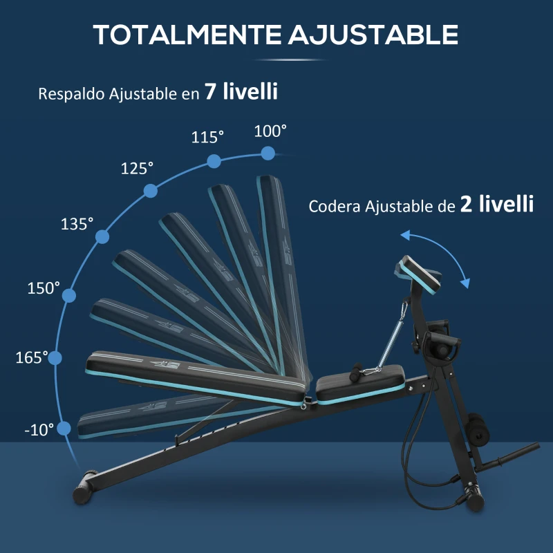 HOMCOM Banco de Musculación Plegable con Respaldo Regulable Extensión de Pierna Cojín de Predicador Banda 160x54x106 cm Negro