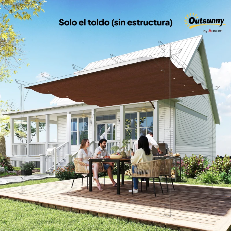 Outsunny Techo de Repuesto Retráctil 3x2,5 m para Marco de 3x2 m Toldo de Tela Solo para Cenador Jardín con 8 Orificios Café