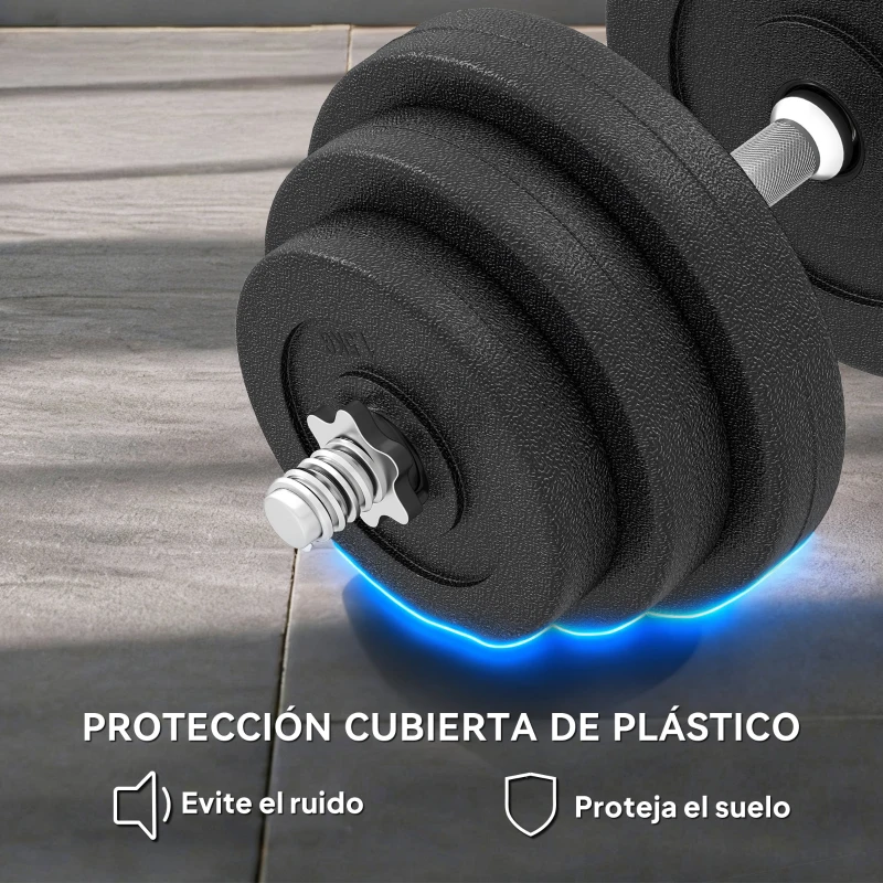 HOMCOM Juego de Mancuernas Pesas de Fitness Total 40 kg 4x5 kg 4x2,5 kg 4x1,5 kg Ajustable Profesionales Gimnasio Doméstico y Musculación con 2 Barras Ø25x450 mm Acero y Discos