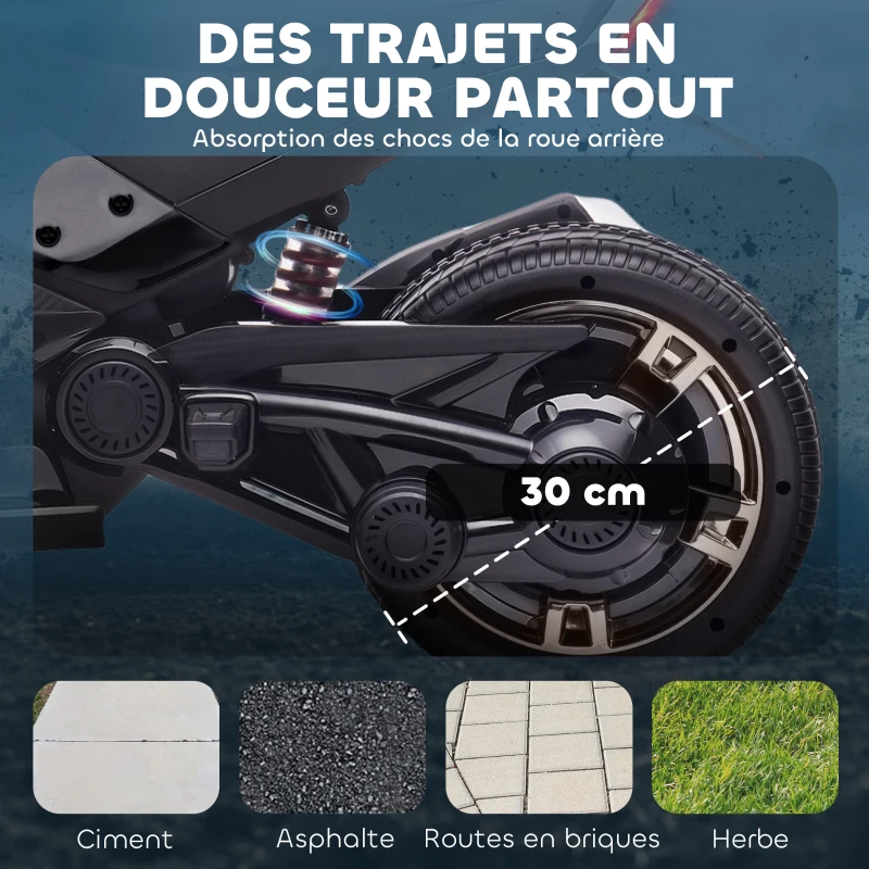 AIYAPLAY Quad électrique enfants voiture électrique enfants 12V 3 roues 2 moteurs lecteur MP3, klaxon, 2 vitesses 3-5 km/h noir