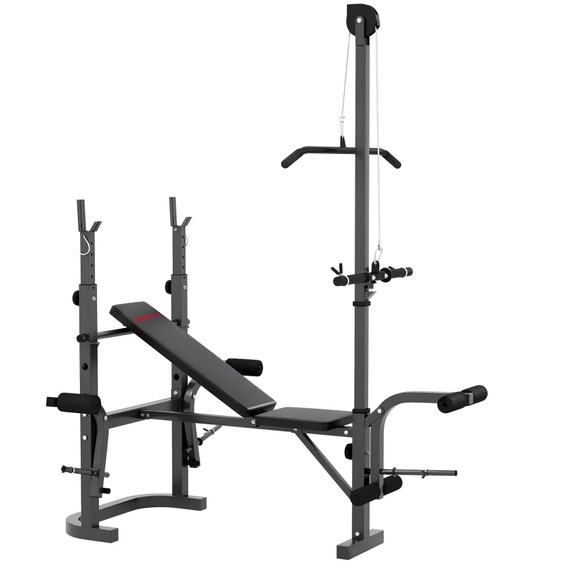 SPORTNOW Banco de Musculação Multifuncional Inclinável Banco de Pesos com Suporte para Barra Ajustável Extensão de Pernas  106x155x202 cm Preto