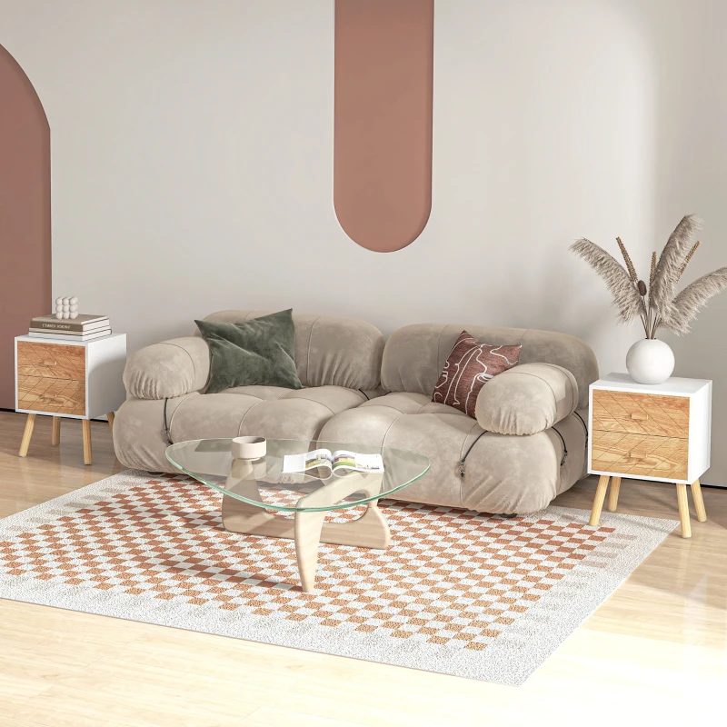 HOMCOM Chevet Table de Nuit Design scandinave 40L x 30l x 56H cm tiroirs Bois Massif pin MDF Blanc et hêtre Motif Graphique