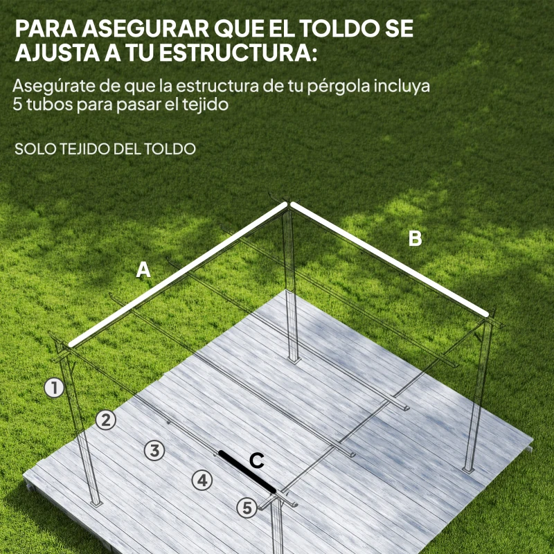 Outsunny Techo de Repuesto Retráctil 3x2,5 m para Marco de 3x2 m Toldo de Tela Solo para Cenador Jardín con 8 Orificios Café