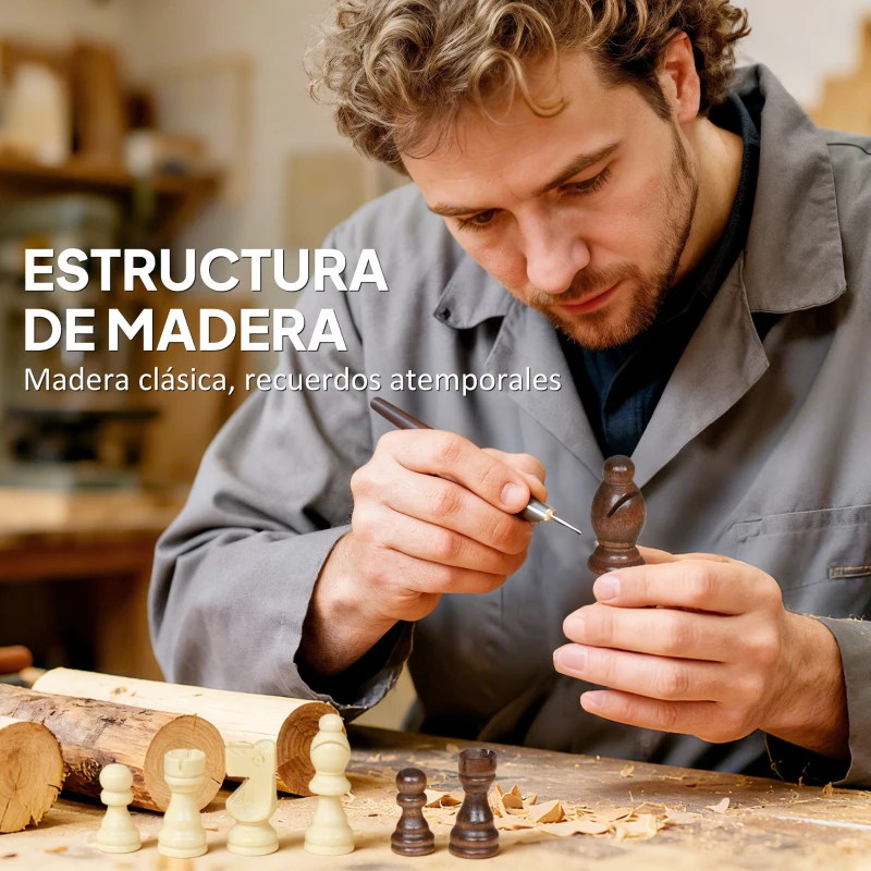 SPORTNOW Juego de Ajedrez Internacional y Damas de Madera 2 en 1 Plegable con Piezas de Pino y Ranuras de Almacenamiento Nogal