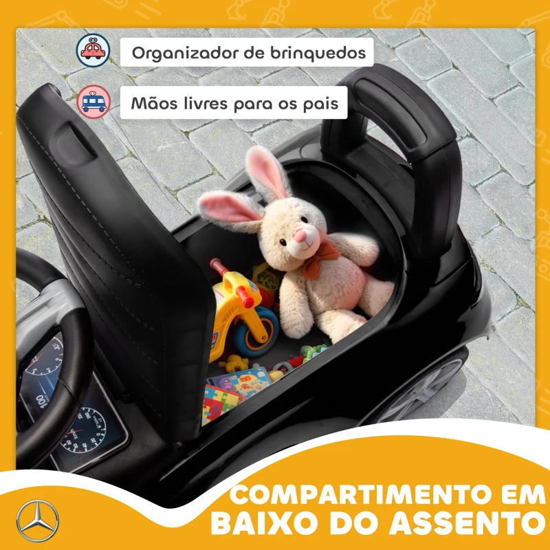 AIYAPLAY Carro Andador para Crianças Mercedes-Benz Classe C com Buzina Volante Sons de Motor e Espaço de Armazenamento 65x28x39 cm Preto