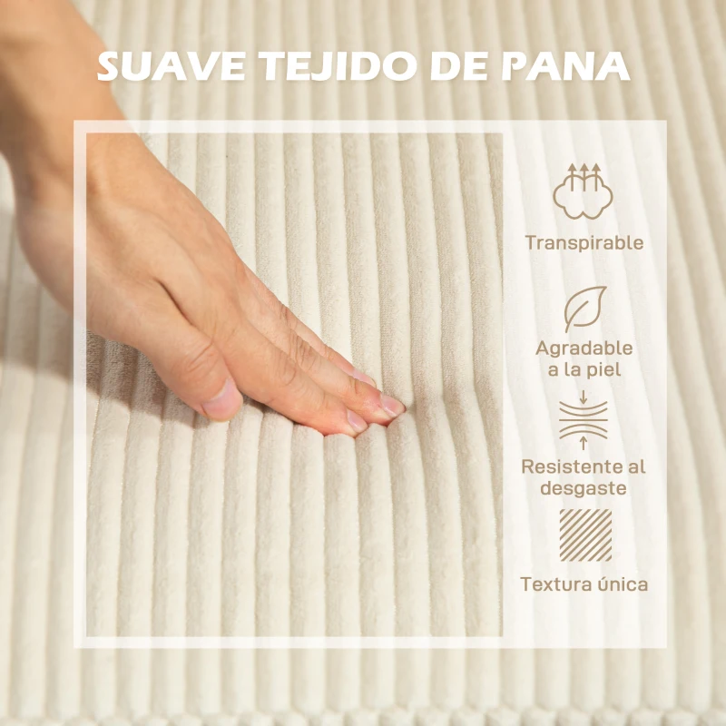 HOMCOM Sofá Chaise Longue de 3 Plazas en Forma de L Tapizado en Pana Asiento y Respaldo Acolchados 214x134x87 cm Beige