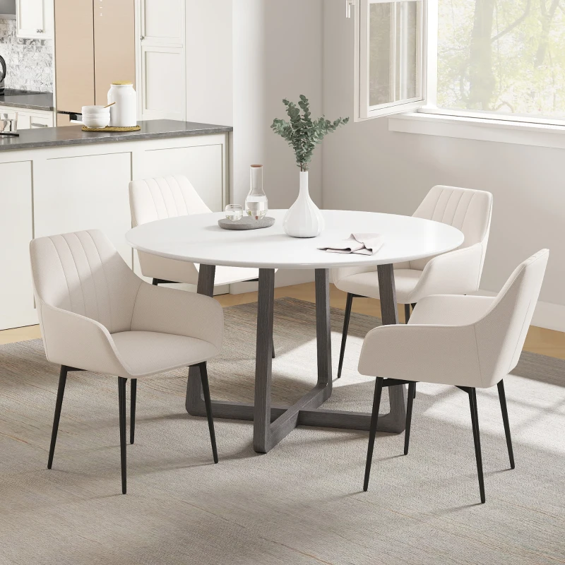 HOMCOM Chaises de salle à manger lot de 4 chaises assise dossier accoudoirs ergonomiques lin beige pieds effilés métal noir