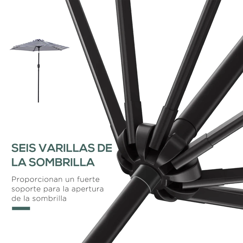 Outsunny Sombrilla de Jardín Ø230x216 cm con Apertura Manual Ángulo Ajustable e Impermeable para Terraza Piscina Azul y Blanco