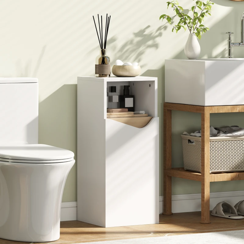 HOMCOM Móvel de Banheiro com Armário com Porta Amortecida e Compartimento Aberto, 30x30x71.5 cm, Branco e Madeira