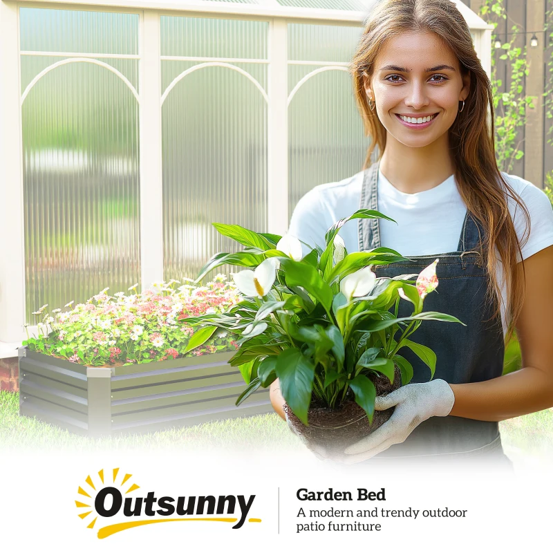 Outsunny Jardinera Exterior Grande Rectangular de Acero Galvanizado Huerto Urbano con Base Abierta 240x60x30 cm Gris Oscuro